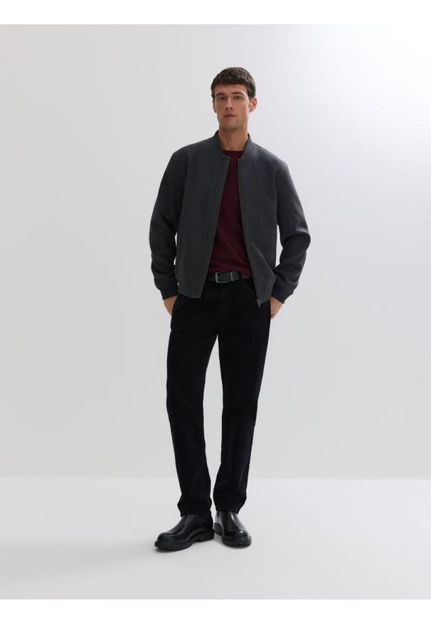 Reserved - Kurtka bomberka z wełną - ciemnoszary. Kolor: szary. Materiał: wełna