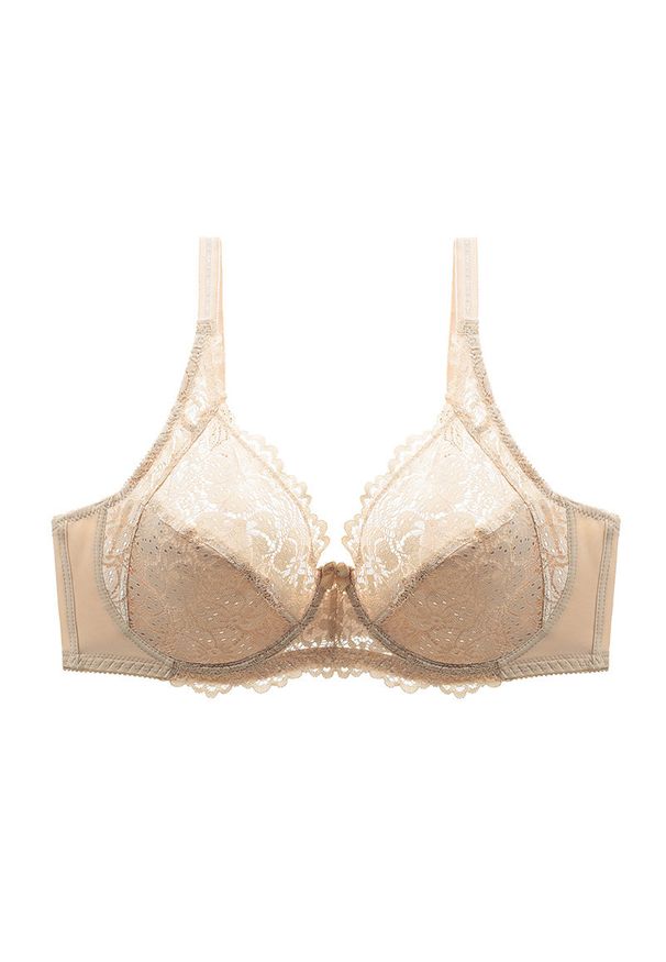 Intica - Biustonosz koronkowy plus size z delikatnym wsparciem na co dzień i okazje Natusuko. Kolekcja: plus size. Kolor: beżowy. Materiał: koronka. Wzór: koronka