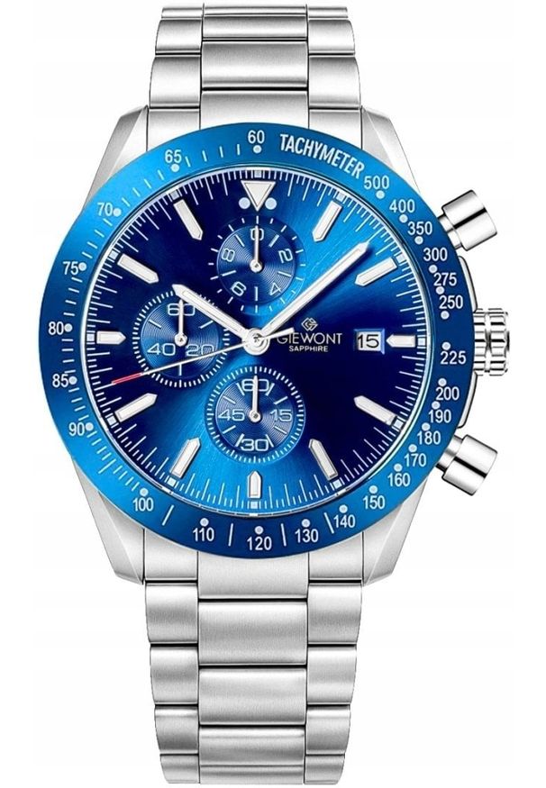 Zegarek Giewont Zegarek Męski Chronograph Sapphire Srebrno Niebieski GW8720-B3. Kolor: srebrny, niebieski, wielokolorowy