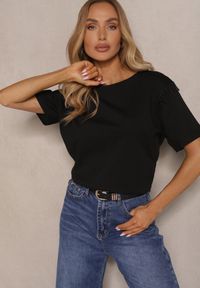 Renee - Czarny T-shirt z Bawełny z Koralikami Vlerra. Okazja: na co dzień, na spacer. Kolor: czarny. Materiał: bawełna. Wzór: aplikacja. Sezon: lato, wiosna. Styl: klasyczny, casual