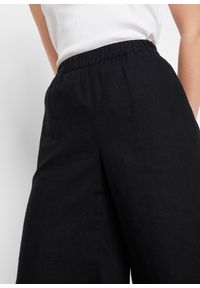 bonprix - Bermudy high waist z mieszanki wiskozy z lnem. Stan: podwyższony. Kolor: czarny. Materiał: len, wiskoza