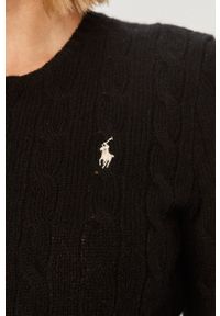 Polo Ralph Lauren - Sweter wełniany. Typ kołnierza: polo. Kolor: czarny. Materiał: wełna. Długość rękawa: długi rękaw. Długość: długie. Wzór: ze splotem
