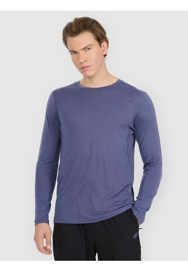 4f - 4F Longsleeve trekkingowy szybkoschnący z wełną merino męski - granatowy XL. Kolor: niebieski. Materiał: wełna. Długość rękawa: długi rękaw. Technologia: Primaloft. Sport: wspinaczka, turystyka piesza