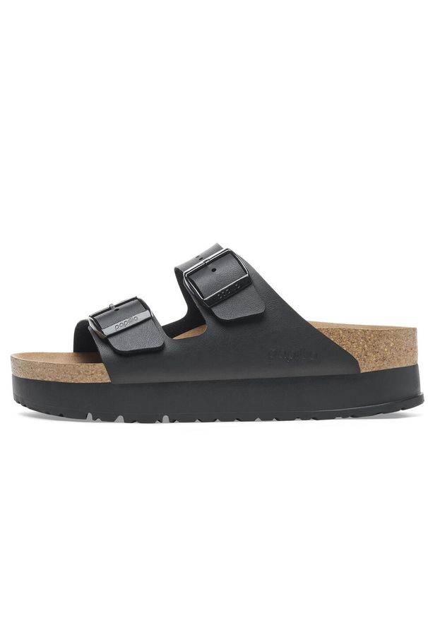 Klapki damskie Birkenstock Arizona Pap Flex Platform. Zapięcie: klamry. Kolor: czarny. Materiał: materiał. Sezon: lato. Obcas: na platformie. Sport: turystyka piesza