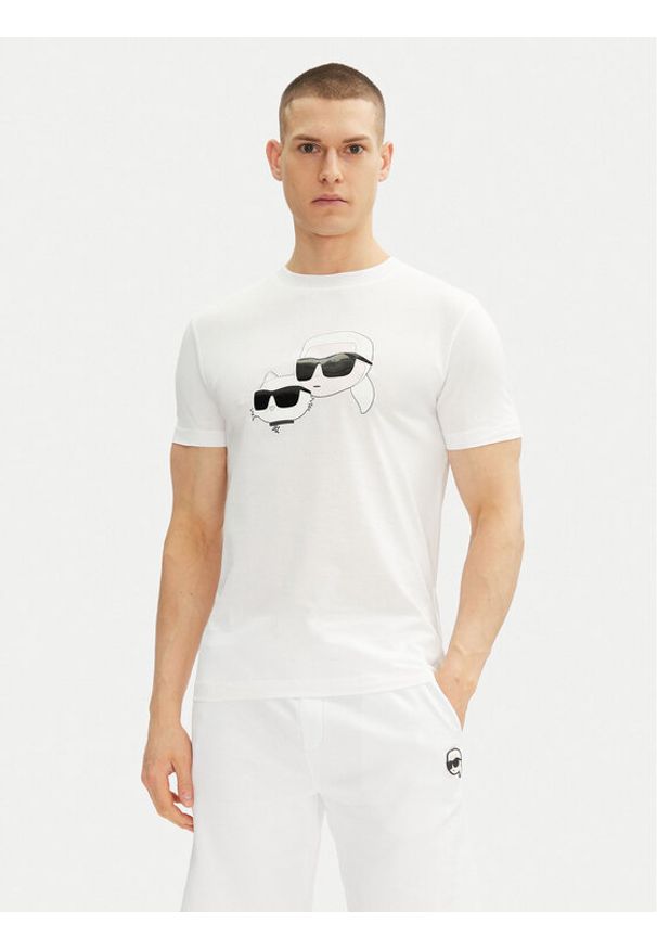 Karl Lagerfeld - KARL LAGERFELD T-Shirt 755061 552241 Biały Regular Fit. Typ kołnierza: dekolt w karo. Kolor: biały. Materiał: bawełna