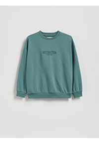 Reserved - Bluza z nadrukiem - morski. Kolor: morski. Materiał: dzianina, bawełna. Wzór: nadruk #1