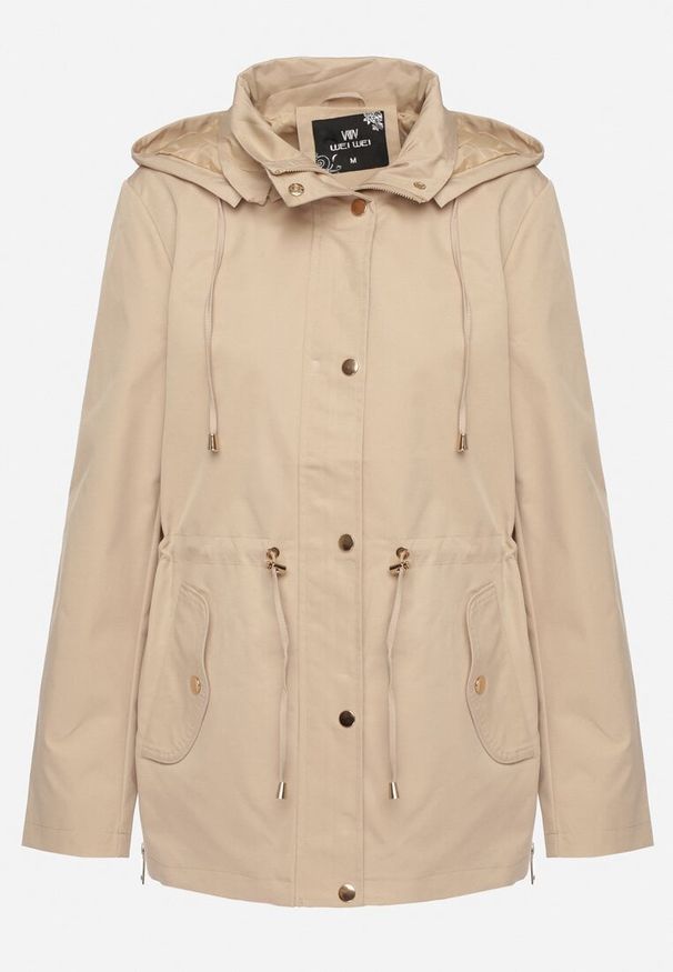 Born2be - Beżowa Kurtka Parka z Odpinanym Kapturem i Ozdobnymi Suwakami Velotia. Okazja: na co dzień. Kolor: beżowy. Materiał: jeans, koronka. Długość rękawa: długi rękaw. Długość: długie. Wzór: koronka. Styl: klasyczny, elegancki, casual