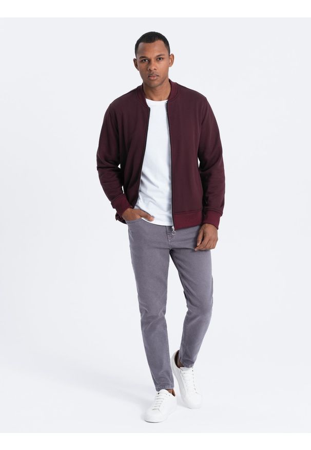 Ombre Clothing - Jeansowe spodnie męskie bez przetarć SLIM FIT - grafitowe V5 - Rozmiar: XL. Okazja: na co dzień. Kolor: szary. Materiał: jeans. Wzór: gładki. Styl: sportowy, casual, elegancki
