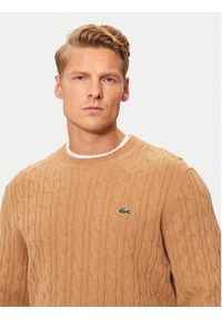 Lacoste Sweter AH2924 Brązowy Regular Fit. Kolor: brązowy. Materiał: wełna