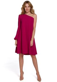 Sukienki.shop - Asymetryczna sukienka na jedno ramię fioletowa. Okazja: na imprezę, na wesele, na ślub cywilny. Kolor: fioletowy. Typ sukienki: asymetryczne. Styl: wizytowy #1