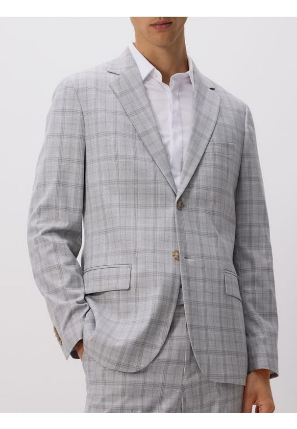 Reserved - Marynarka slim fit z wiskozą - jasnoszary. Kolor: szary. Materiał: wiskoza