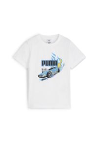 Puma - Dziecięca koszulka PUMA × HOT WHEELS™ z grafiką PUMA White. Kolor: biały. Wzór: napisy, nadruk