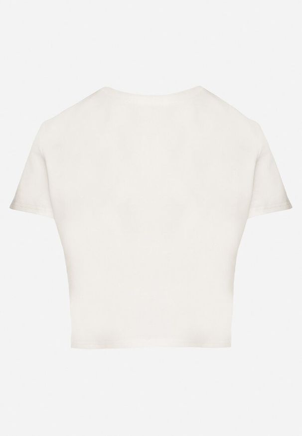 Born2be - Biały T-shirt z Bawełny o Krótkim Kroju Galarina. Okazja: na co dzień. Kolor: biały. Materiał: bawełna. Długość: krótkie. Styl: elegancki, klasyczny, casual