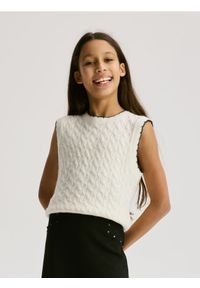 Reserved - Dzianinowa kamizelka z domieszką wełny - złamana biel. Materiał: dzianina, wełna #1