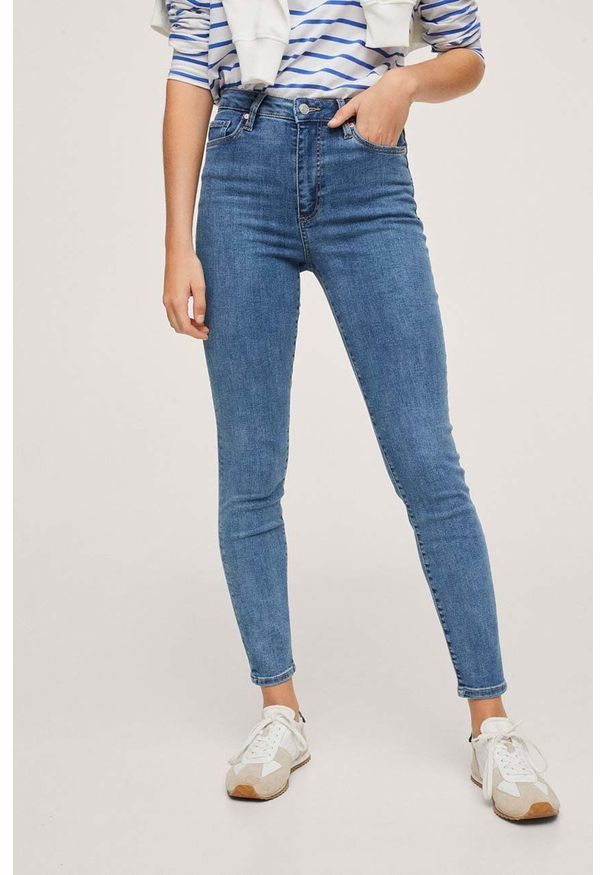 mango - Mango jeansy Anne damskie high waist. Stan: podwyższony. Kolor: niebieski
