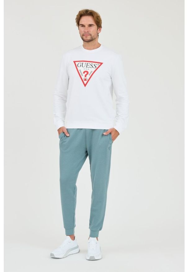 Guess - GUESS Biała męska bluza Audley Cn Fleece, Rozmiar L. Kolor: biały