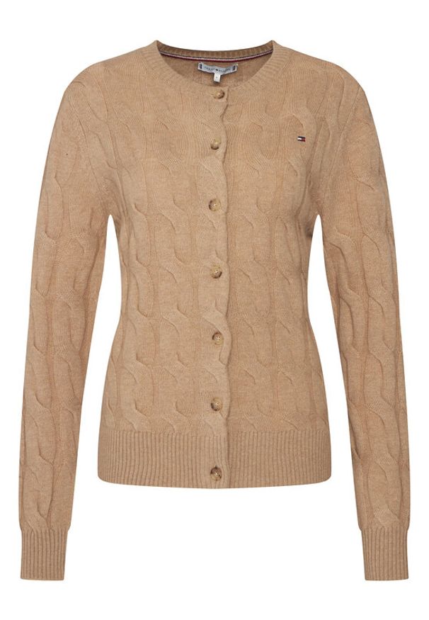 TOMMY HILFIGER - Tommy Hilfiger Kardigan WW0WW47463 Beżowy Regular Fit. Kolor: beżowy. Materiał: wełna