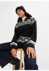 bonprix - Sweter w norweski wzór, z domieszką wełny. Kolor: czarny. Materiał: wełna #1
