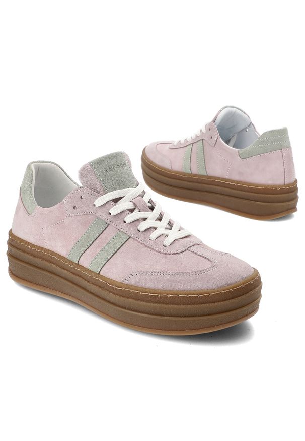 Różowe Sneakersy Armodo Modne Obuwie Damskie. Okazja: na co dzień. Zapięcie: pasek. Kolor: różowy. Materiał: zamsz, guma. Wzór: paski. Styl: sportowy, casual