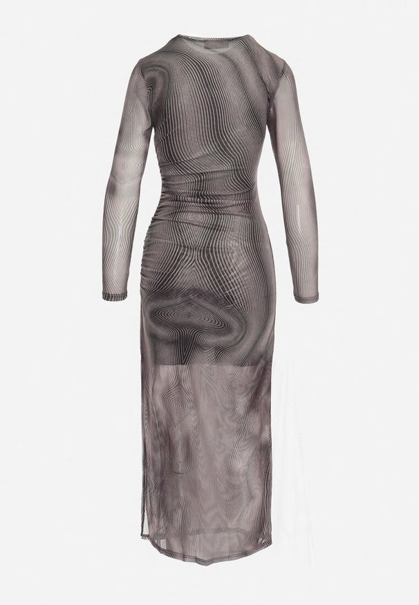 Born2be - Czarno-Beżowa Dopasowana Sukienka Maxi z Przeźroczystego Materiału z Wycięciem Polria. Okazja: na imprezę. Kolor: czarny. Materiał: materiał. Wzór: aplikacja. Styl: elegancki, klasyczny. Długość: maxi