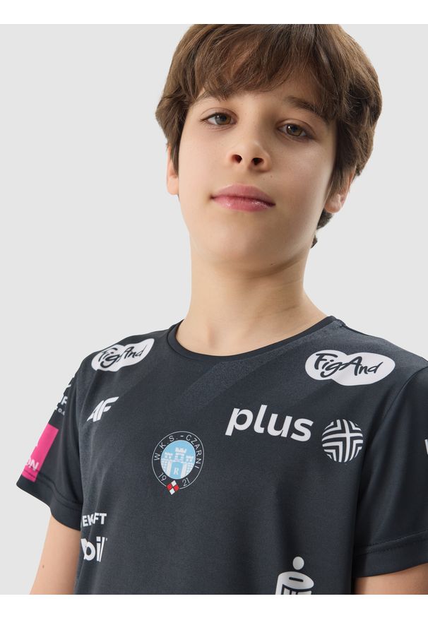 4f - 4F Koszulka replika wyjazdowa z sezonu 2023/2024 dziecięca 4F x Czarni Radom - multikolor 98/104. Kolor: wielokolorowy. Materiał: dzianina. Długość rękawa: krótki rękaw. Wzór: nadruk. Sezon: lato