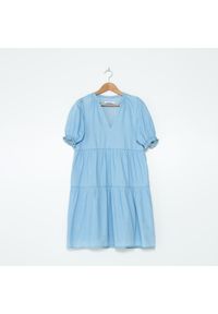 House - Jeansowa sukienka z dekoltem w serek - Niebieski. Kolor: niebieski #1