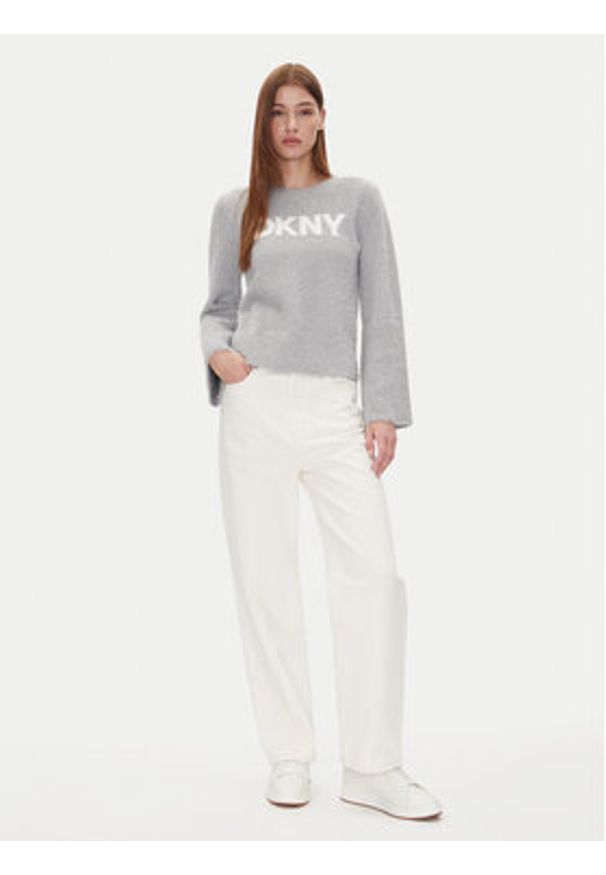 DKNY Sweter DJ4R0504 Szary Regular Fit. Kolor: szary. Materiał: syntetyk