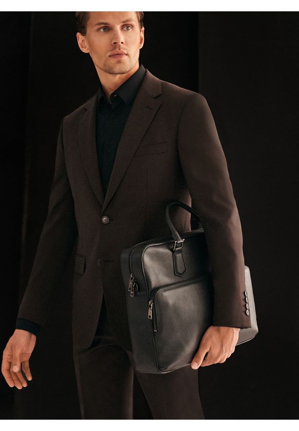 Pako Lorente - PAKO LORENTE - Czarna skórzana aktówka męska. Kolor: czarny. Materiał: skóra