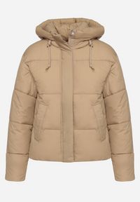 Born2be - Ciemnobeżowa Pikowana Kurtka Puffer z Kapturem Miviera. Okazja: na spacer, na co dzień. Typ kołnierza: kaptur. Kolor: beżowy. Materiał: dzianina, jeans. Sezon: zima. Styl: casual #5
