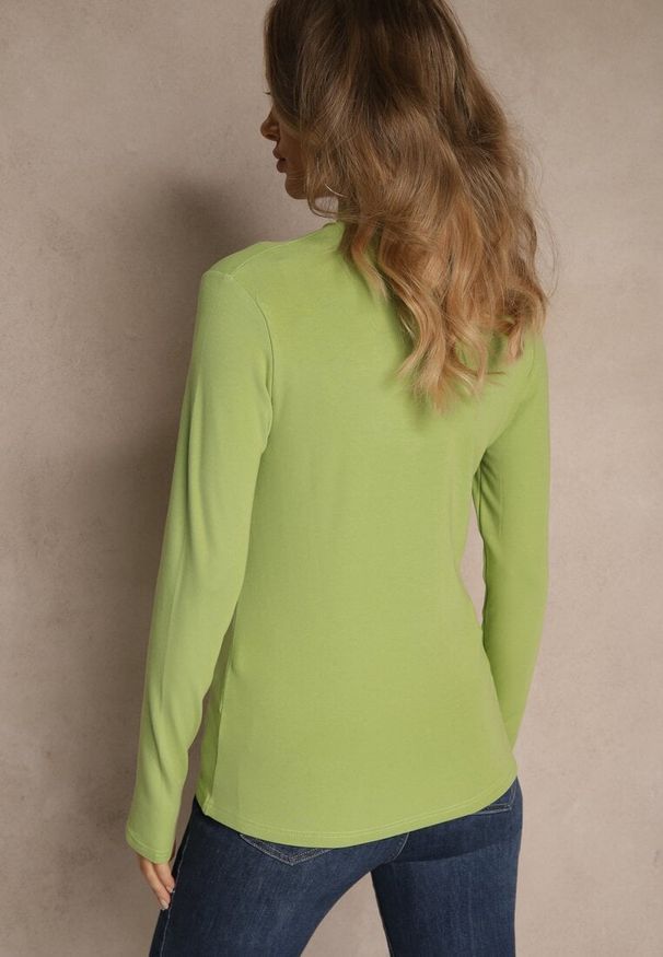Renee - Zielona Casualowa Bluzka z Golfem Longsleeve Ralaia. Okazja: na co dzień. Typ kołnierza: golf. Kolor: zielony. Materiał: jeans. Długość rękawa: długi rękaw. Styl: casual