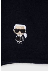 Karl Lagerfeld Czapka kolor granatowy z cienkiej dzianiny wełniana. Kolor: niebieski. Materiał: dzianina, wełna