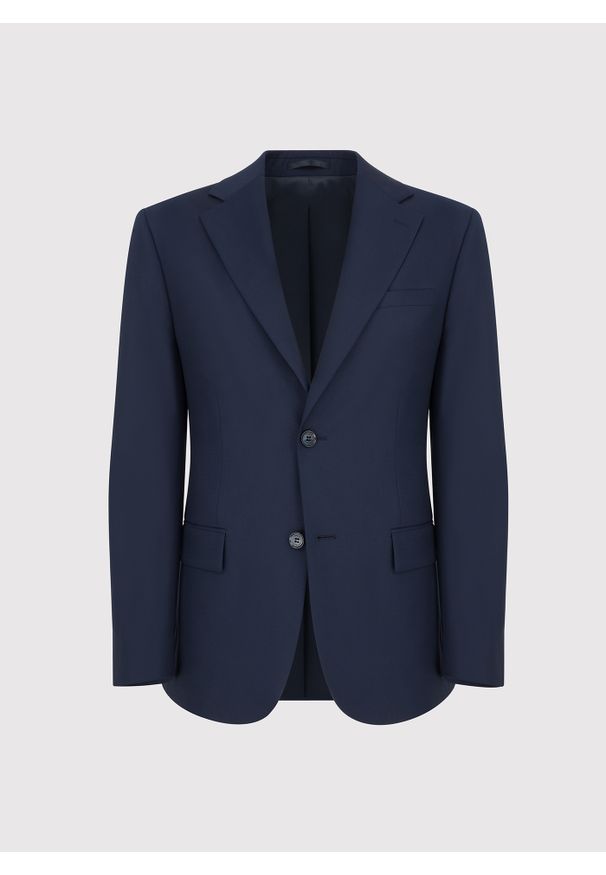 Pako Lorente - PAKO LORENTE - Granatowa marynarka garniturowa z wełną. Okazja: na spotkanie biznesowe. Kolor: niebieski. Materiał: wełna. Styl: biznesowy