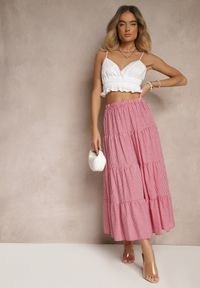 Renee - Czerwona Spódnica w Kratkę z Bawełny o Rozkloszowanym Kroju Stemani. Kolor: czerwony. Materiał: bawełna. Wzór: kratka. Styl: elegancki, klasyczny