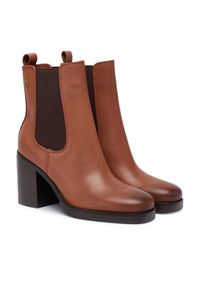 TOMMY HILFIGER - Tommy Hilfiger Botki Square Toe Chelsea High Block Hl FW0FW08844 Brązowy. Kolor: brązowy. Materiał: skóra #2