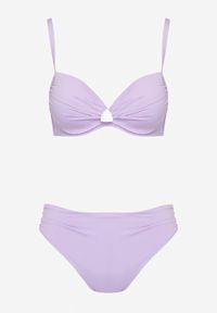 Renee - Fioletowe Bikini Majtki Figi Biustonosz z Trójkątną Aplikacją Natizeria. Kolor: fioletowy. Wzór: aplikacja