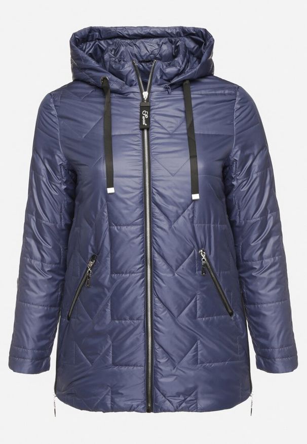Born2be - Niebieska Pikowana Kurtka Ozdobiona Pikowaniem z Odpinanym Kapturem Falerosa. Okazja: na spacer, na co dzień. Kolekcja: plus size. Kolor: niebieski. Materiał: jeans. Wzór: aplikacja. Styl: casual