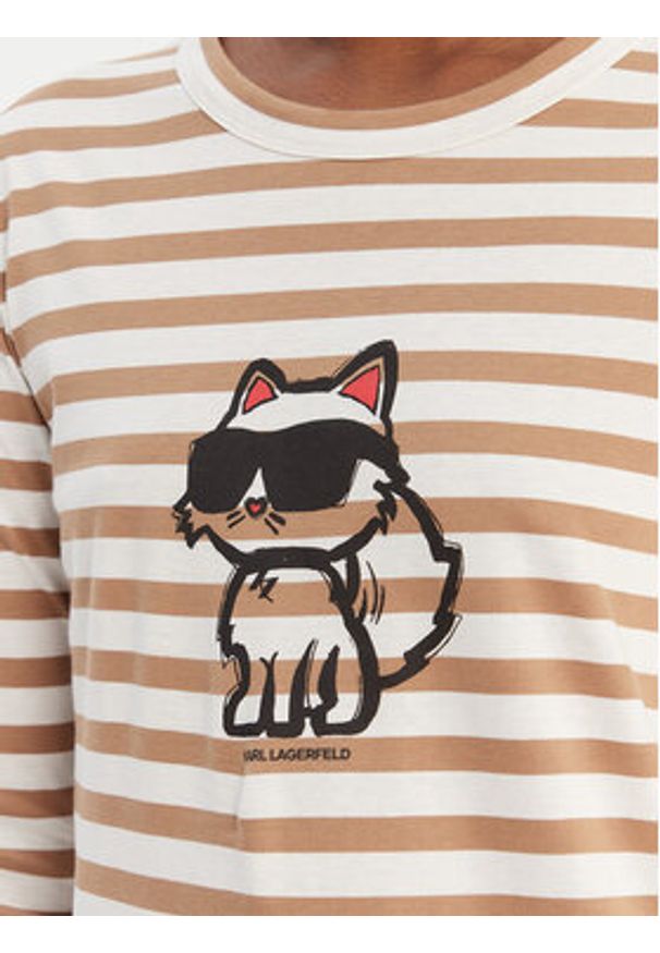 Karl Lagerfeld - KARL LAGERFELD Bluzka A1W17137 Beżowy Regular Fit. Typ kołnierza: dekolt w karo. Kolor: beżowy. Materiał: bawełna