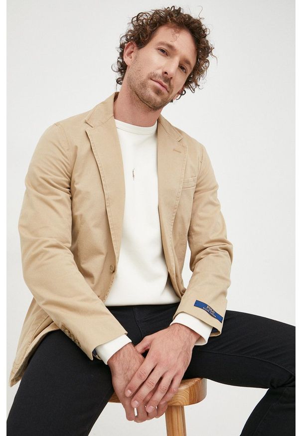 Polo Ralph Lauren marynarka męska kolor beżowy. Typ kołnierza: polo. Kolor: beżowy. Materiał: materiał. Styl: klasyczny