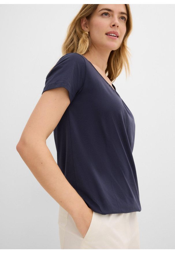 bonprix - T-shirt z czystej bawełny, krótki rękaw. Kolor: niebieski. Materiał: bawełna. Długość rękawa: krótki rękaw. Długość: krótkie