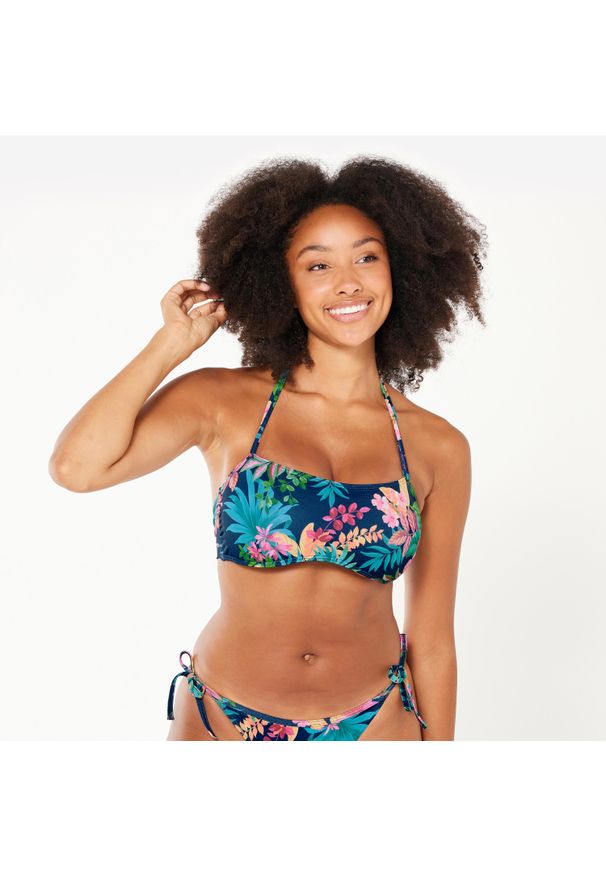 OLAIAN - Góra kostiumu kąpielowego surfingowego damska Olaian Laura Borabora. Kolor: niebieski. Materiał: poliester, elastan, materiał