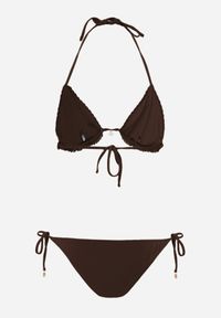 Renee - Brązowe Dwuczęściowe Bikini z Szydełkową Fakturą Wiązane na Szyi z Metalicznymi Ozdobami Murilora. Kolekcja: plus size. Kolor: brązowy. Wzór: aplikacja #6
