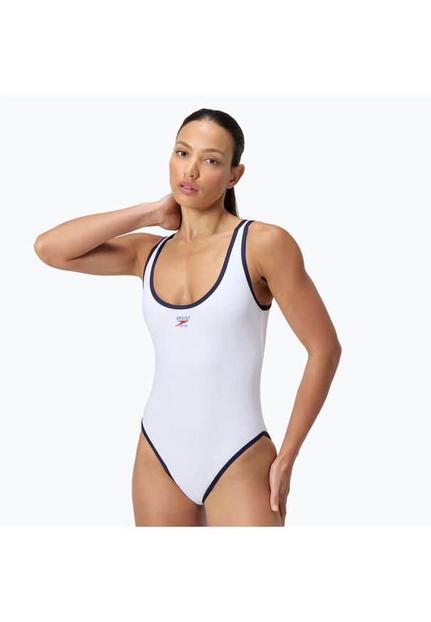 Strój pływacki jednoczęściowy damski Speedo Solid Bound Scoop. Kolor: biały
