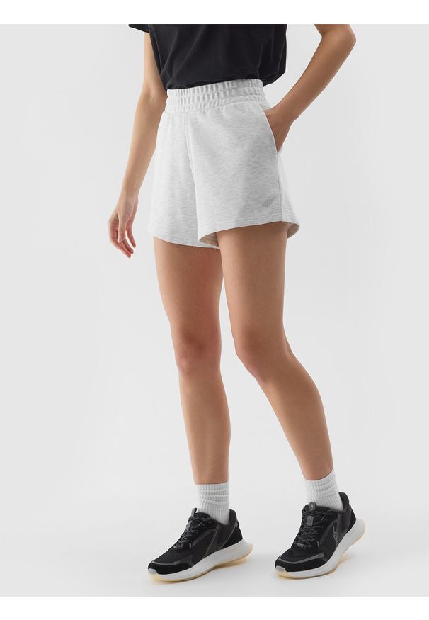 4f - 4F Spodenki dresowe damskie - szare XS. Kolor: szary. Materiał: dresówka. Długość: krótkie. Wzór: gładki, ze splotem