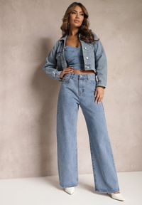 Renee - Niebieskie Szerokie Jeansy z Bawełny z Kieszeniami Afotta. Kolor: niebieski #5