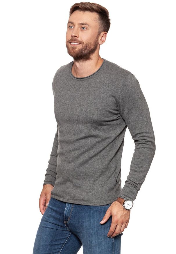 Wrangler - MĘSKI SWETER WRANGLER ROLL EDGE CREW GREY MARL W8624RGVB 112132326. Styl: klasyczny