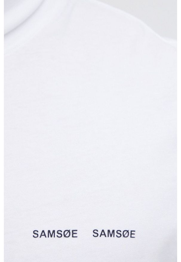 Samsoe & Samsoe - Samsoe Samsoe Longsleeve bawełniany kolor biały gładki. Okazja: na co dzień. Typ kołnierza: golf. Kolor: biały. Materiał: bawełna. Długość rękawa: długi rękaw. Wzór: gładki. Styl: casual