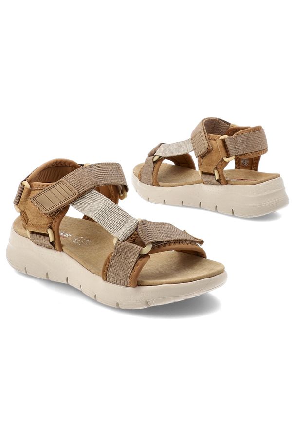 Sandały damskie Artiker, cholewka z materiału tekstylnego regulowane paski z zapięciem na rzep, brązowe, 58C1231. Zapięcie: rzepy. Kolor: brązowy. Materiał: materiał. Wzór: paski