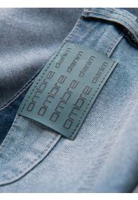 Ombre Clothing - Jeansowe krótkie spodenki męskie z delikatnym washem – jasnoniebieskie V1. Kolor: niebieski. Materiał: jeans. Długość: krótkie. Wzór: aplikacja. Sezon: lato. Styl: klasyczny, wakacyjny #5