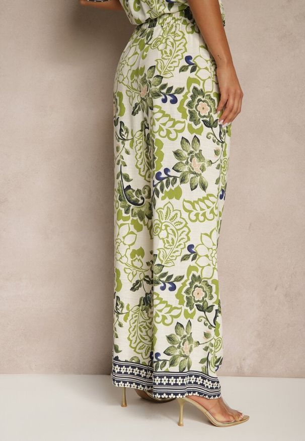 Renee - Zielone Proste Spodnie z Wiskozy z Gumką w Pasie Lissine. Okazja: na co dzień. Kolor: zielony. Materiał: wiskoza. Styl: casual, klasyczny