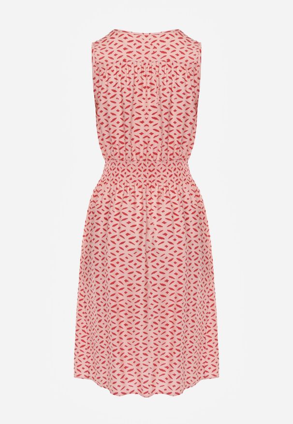 Born2be - Różowa Sukienka Midi z Wiskozy z Cienkimi Gumkami w Pasie i Kopertowym Dekoltem Manni. Typ kołnierza: dekolt kopertowy. Kolor: różowy. Materiał: wiskoza. Długość rękawa: bez rękawów. Wzór: kwiaty. Typ sukienki: kopertowe. Długość: midi